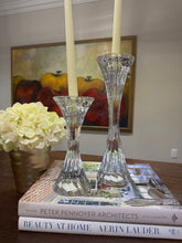 Load image into Gallery viewer, Vintage Solid Lead Crystal Pillar or Tapered Hourglass Shaped Candleholder/Candlesticks 5.25 Inch - Set of 2
