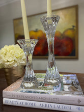 Load image into Gallery viewer, Vintage Solid Lead Crystal Pillar or Tapered Hourglass Shaped Candleholder/Candlesticks 5.25 Inch - Set of 2
