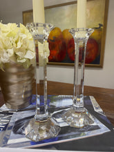 Load image into Gallery viewer, Vintage Narrow Squared Crystal Candlesticks - Set of Two
