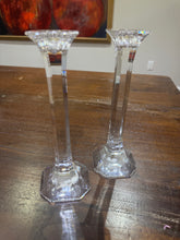 Load image into Gallery viewer, Vintage Narrow Squared Crystal Candlesticks - Set of Two
