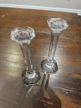 Load image into Gallery viewer, Vintage Narrow Squared Crystal Candlesticks - Set of Two
