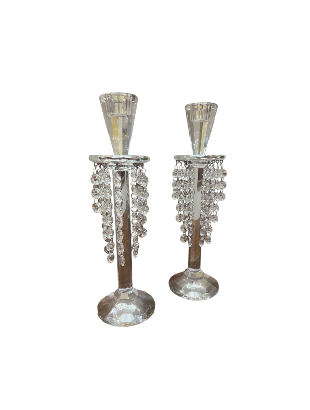 Vintage Shannon Barcelona Collection Lead Crystal Tapered Candle Holder with Drop Prisms - Set of 2