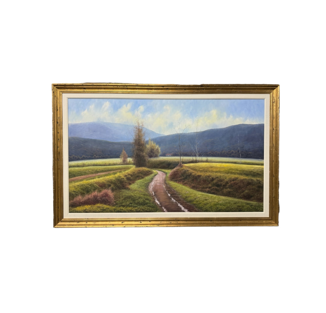 Rural Landscape by Tomas Trillo, Original Oil on Canvas Matted & Framed, 80