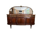 French Louis XVI Mahogany Sideboard / Server / Buffet / Credenza with Mirror, Marble Top and Bronze Details c. 1890-1900