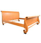 Vintage 1980s Baker Biedermeier Style Scrolled Primavera and Parcel Ebonized King Sleigh Bed