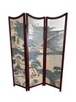 Vintage Three Panel Oriental Chinoiserie Folding Wood Panel Room Divider