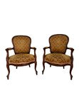 Vintage Louis XV Style Arm Chairs in Velvety Damask Upholstery - A Pair