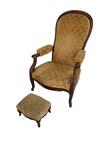 Load image into Gallery viewer, 19th Century Recliner with Velvety Damask Upholstery with Footstool
