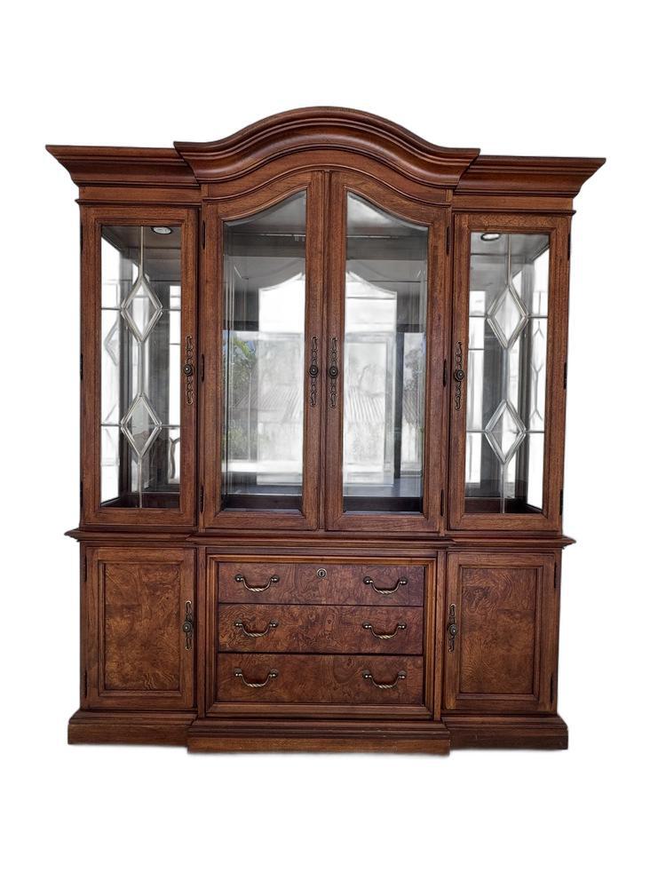Thomasville Vintage Burlwood Breakfront China Cabinet