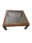 Load image into Gallery viewer, Vintage 1970s Milo Baughman Style Retro Square Coffee Table in Burlwood with Gold Accents
