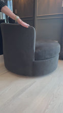 Load and play video in Gallery viewer, Pottery Barn Balboa Swivel Chair in Slate Grey Performance Velvet - 40&quot; Medium Sized
