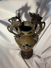 Load image into Gallery viewer, Antique Dark Brass Urn with Wood Base
