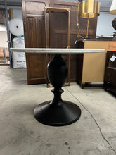 Load image into Gallery viewer, Pottery Barn Chapman Marble Round Pedestal Table with Custom Glass Top
