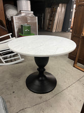 Load image into Gallery viewer, Pottery Barn Chapman Marble Round Pedestal Table with Custom Glass Top
