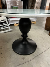 Load image into Gallery viewer, Pottery Barn Chapman Marble Round Pedestal Table with Custom Glass Top
