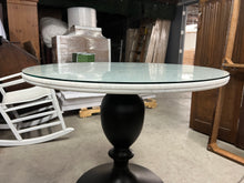 Load image into Gallery viewer, Pottery Barn Chapman Marble Round Pedestal Table with Custom Glass Top
