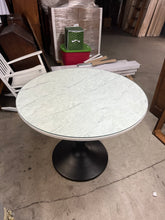 Load image into Gallery viewer, Pottery Barn Chapman Marble Round Pedestal Table with Custom Glass Top
