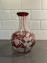 Load image into Gallery viewer, Vintage Ruby Red Bohemian Glass Vase with Grape Vine design
