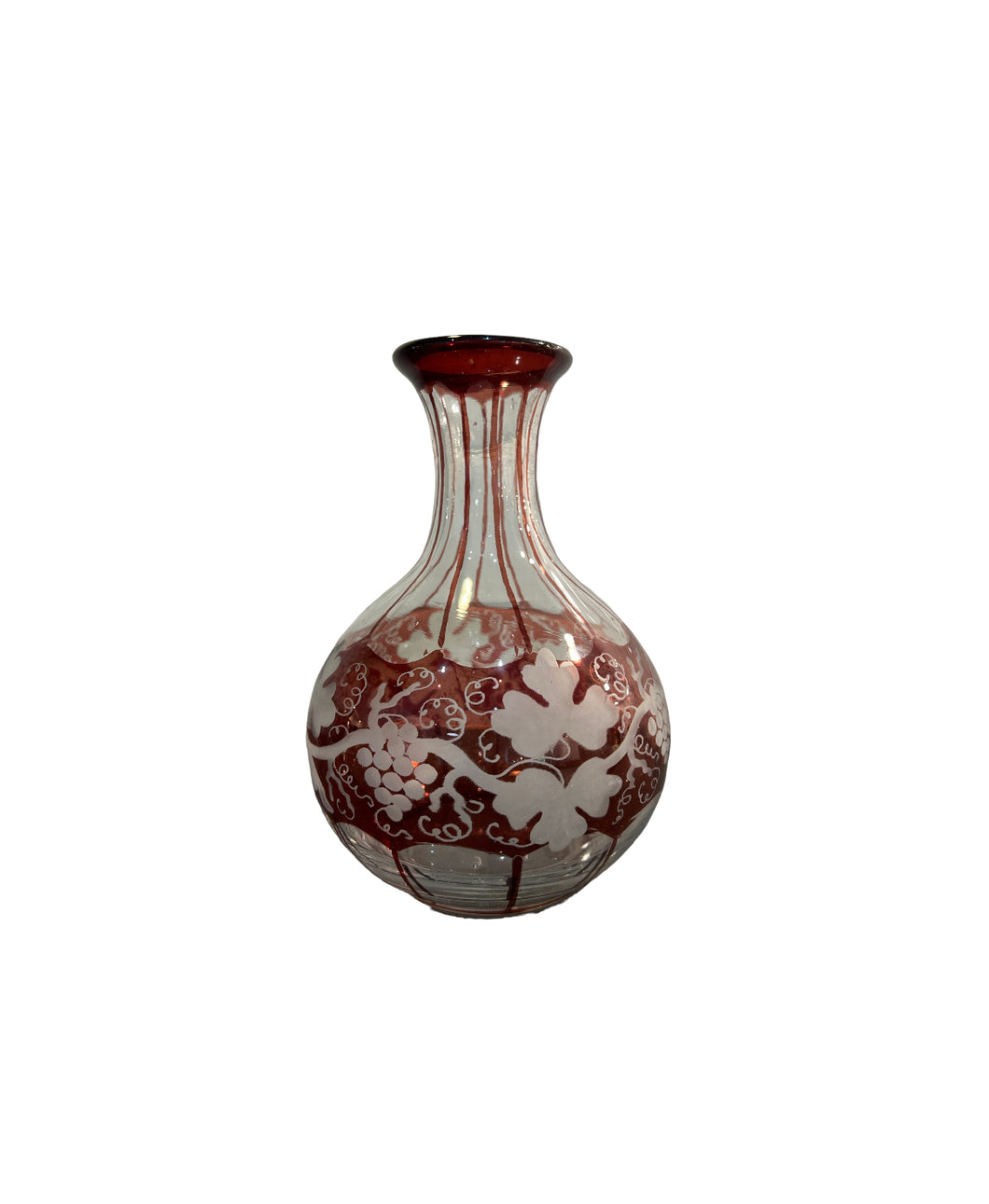 Vintage Ruby Red Bohemian Glass Vase with Grape Vine design