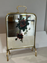 Load image into Gallery viewer, Antique Victorian, Art Nouveau, Rose Painted Brass Mirrored Fireplace Screen
