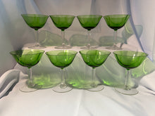 Load image into Gallery viewer, Green Fostoria Champagne Coupes - Set of 9
