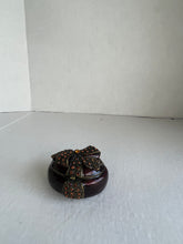 Load image into Gallery viewer, Bombay Jeweled and Enameled Metal Hinged Amber Jewelry and Trinket Box - Oval with Bow
