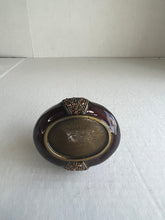 Load image into Gallery viewer, Bombay Jeweled and Enameled Metal Hinged Amber Jewelry and Trinket Box - Oval with Bow
