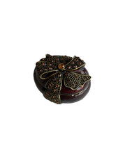 Load image into Gallery viewer, Bombay Jeweled and Enameled Metal Hinged Amber Jewelry and Trinket Box - Oval with Bow
