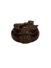 Load image into Gallery viewer, Bombay Jeweled and Enameled Metal Hinged Amber Jewelry and Trinket Box - Oval with Bow
